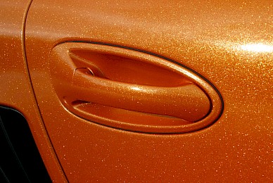 Vollverklebung Porsche Cayman Von Dunkelblau In Orange Glitzer Und Schwarz Matt  (Bild 6/15)