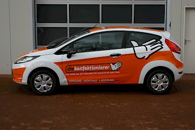 Fahrzeugbeschriftung Ford Fiesta Teilbeklebung Orangedie Konfektionierer 